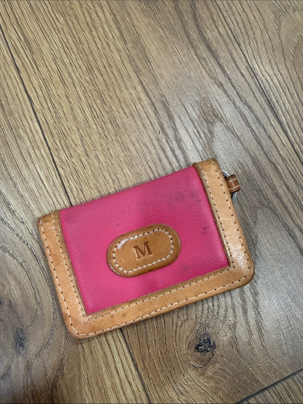 Jon Hart Pink Canvas & Tan Leather Card Wallet